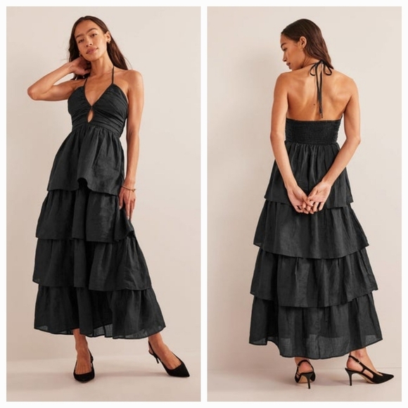Boden Ruched Tiered Maxi Dress in Black size 6 NWT - Picture 2 of 11